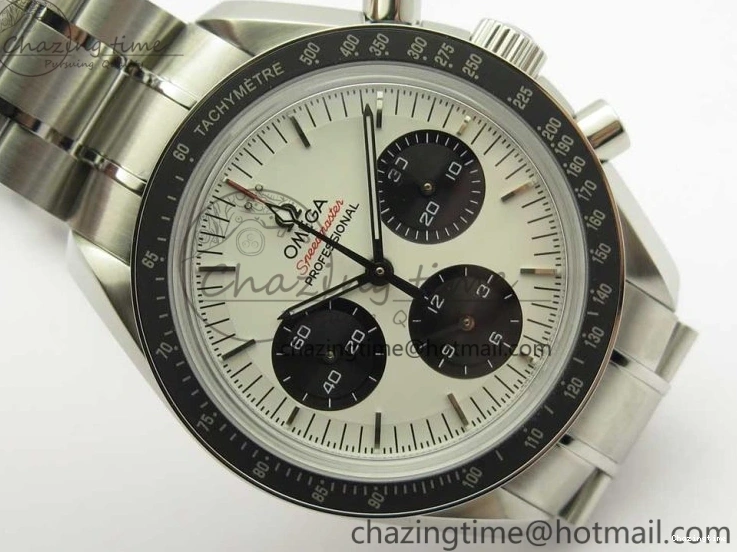 0318 WaterResistant Speedmaster SS Sapphire Crystal Panda White Black Dial on SS Bracelet Manual Winding Chrono Movement 7956